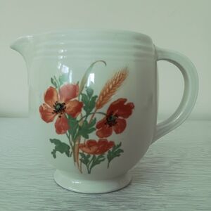 Hall's Kitchenware Vintage 1930s Pale Yellow Wild Poppy & Wheat Ceramic Pitcher